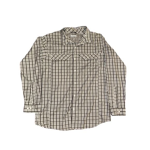 Columbia Shirt Mens Large Button Roll Up‎ Long Sleeve Plaid Grey White Outdoor - Picture 1 of 9